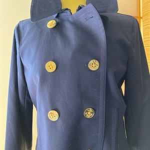 Ralph Lauren SZ 4 Navy Double breasted crop blazer top gold signature buttons